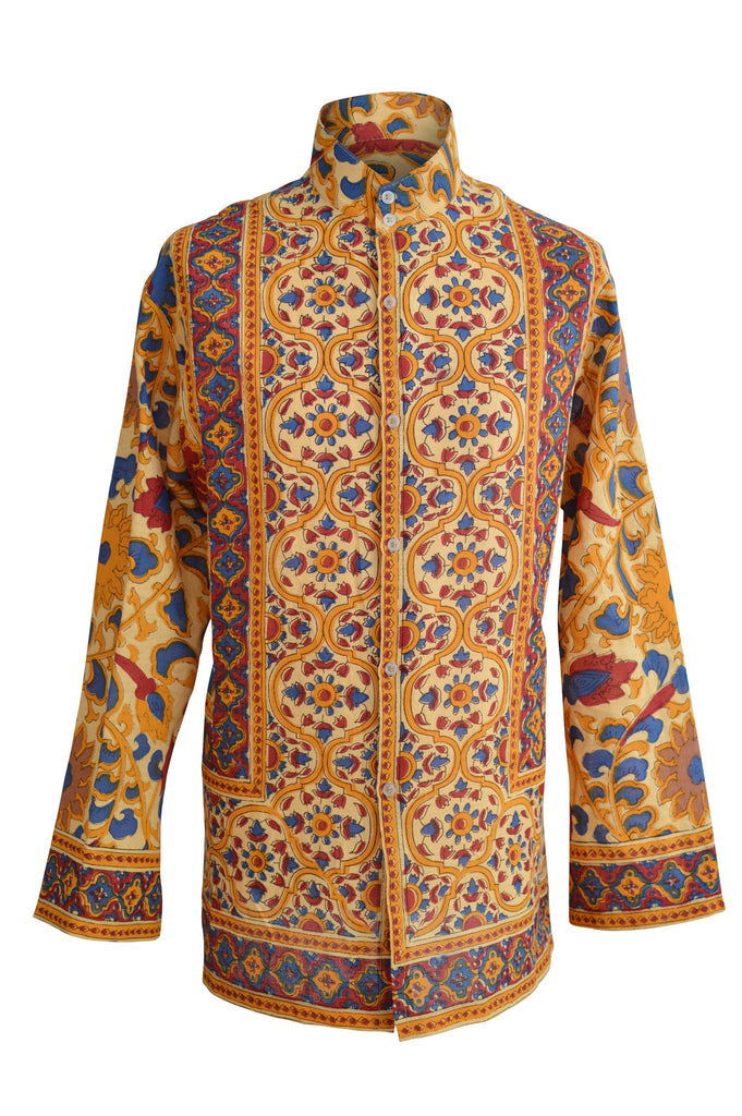 psychedelic 60s yellow and red kaftan shirt