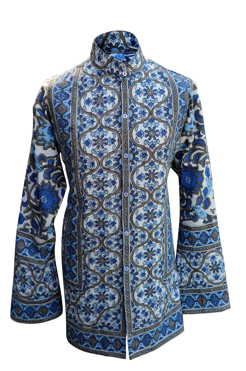 psychedelic blue kaftan shirt